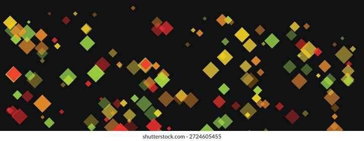 Random arrangement of translucent diamond shapes in autumn colors on black abstract background
