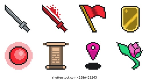 Random Assorted of Icon Set of Strategy Object, Pixel Art Style