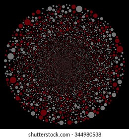 Random Ball Sphere vector illustration. Style is red and white bicolor flat circles, black background.