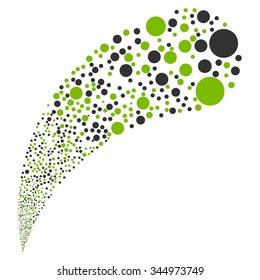 Random Ball Stream vector illustration. Style is eco green and gray bicolor flat circles, white background.