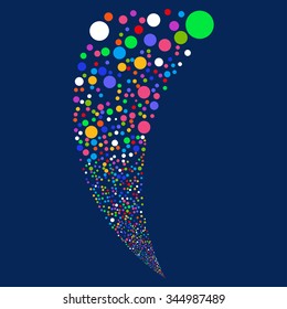 Random Ball Stream vector illustration. Style is bright multicolored flat circles, blue background.