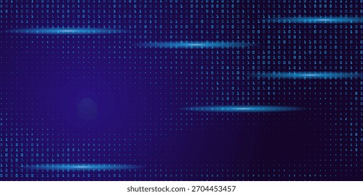 Random Binary Data Matrix Wide. Blue Binary Data Software Programming Code Background. Random Parts of Program Code. Digital Data Technology Concept. 1 0 Machine Code. Vector Illustration.