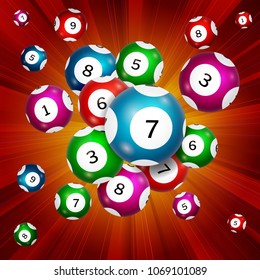 Random bingo balls on a red background, vector illustration