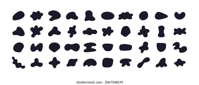 Random black abstract shapes. Set of organic blobs of irregular shape. Simple blotch, inkblot. Vector illustration isolated on white backgound.