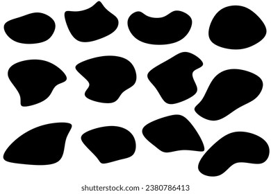 Random black blob shape set. Collection of liquid black blotch shapes.