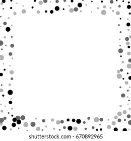 Random black dots. Square scattered border on white background. Vector illustration.
