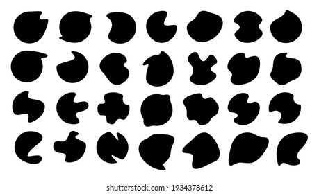 Random black shapes for design. Liquid drops and stains. Pebble silhouette. Ink stain. Vector collection