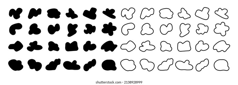 Random black shapes set. Blob shapes. Spot and contour. Organic abstract splodge elements monochrome collection. Vector