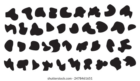 Random black shapes set. Blob shapes. Organic abstract splodge elements monochrome collection. Vector.