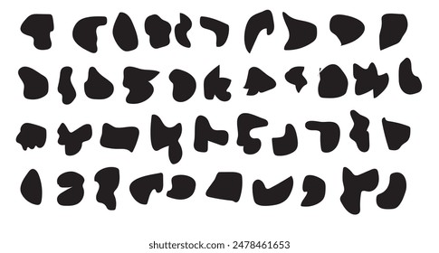 Random black shapes set. Blob shapes. Organic abstract splodge elements monochrome collection. Vector.