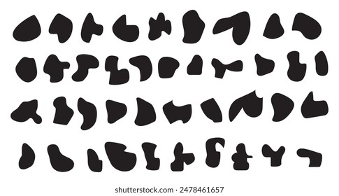 Random black shapes set. Blob shapes. Organic abstract splodge elements monochrome collection. Vector.