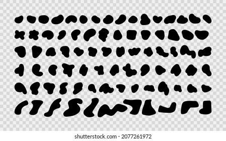 Random black shapes set. Organic abstract splodge elements monochrome collection. Blob shapes vector.  Transparent background.