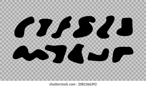 Random black shapes set. Organic abstract splodge elements monochrome collection. Blob shapes vector.Transparent background