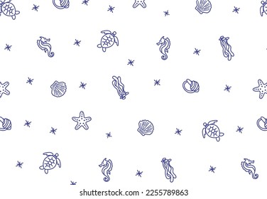 random black and white turtle complete with cute conch starfish child, wild, aquatic, illustration, underwater, animal, baby, fish, ocean, tropical, aquarium, water, nature, wildlife, seahorse, design