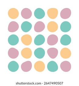 Random blob circles pastel icon set. An arrangement of colourful organic shapes. Isolated on a white background.