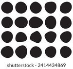 Random blob circles silhouette icon set. arrangement of black organic shapes. Pebble, inkblot, drops and stone silhouettes. Collection of paint liquid black blotch Isolated on a white background.