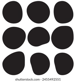 Random blob circles silhouette icon set. An arrangement of black organic shapes. Isolated on a white background.