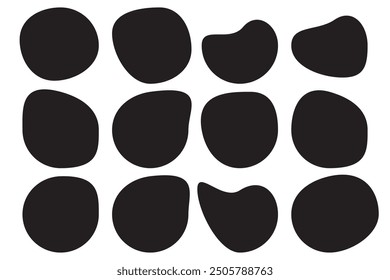 Random blob circles silhouette icon set. Blob shapes vector set. Black abstract spot on a white background. Organic abstract simple fluid stone silhouette elements.