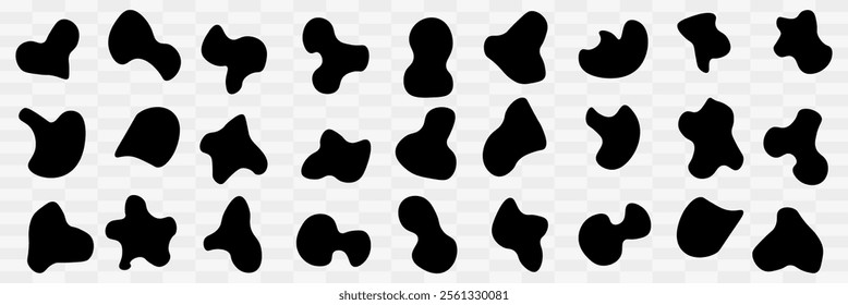 Random blob circles silhouette icon set. An arrangement of black organic shapes. Isolated on a white background. Pebble, drops and stone silhouettes. eps10   55