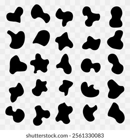 Random blob circles silhouette icon set. An arrangement of black organic shapes. Isolated on a white background. Pebble, drops and stone silhouettes. eps10   55