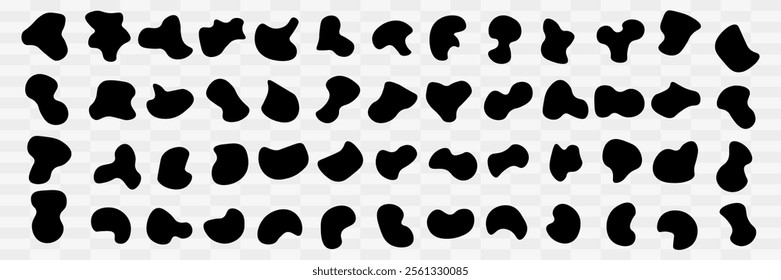 Random blob circles silhouette icon set. An arrangement of black organic shapes. Isolated on a white background. Pebble, drops and stone silhouettes. eps10   55