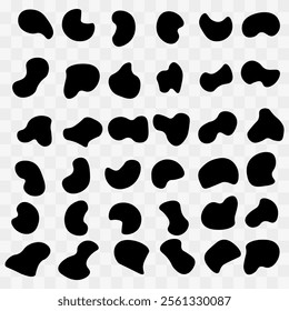 Random blob circles silhouette icon set. An arrangement of black organic shapes. Isolated on a white background. Pebble, drops and stone silhouettes. eps10   55