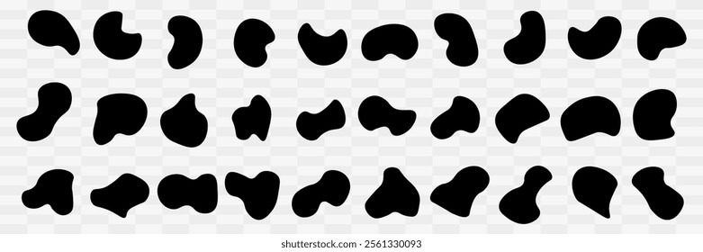 Random blob circles silhouette icon set. An arrangement of black organic shapes. Isolated on a white background. Pebble, drops and stone silhouettes. eps10   55