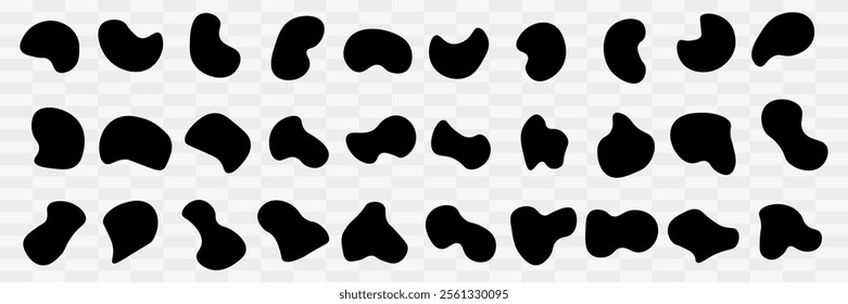 Random blob circles silhouette icon set. An arrangement of black organic shapes. Isolated on a white background. Pebble, drops and stone silhouettes. eps10   55
