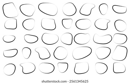 Random blob circles silhouette icon set. Blob shapes vector set. Black abstract spot on a white background. Organic abstract simple fluid stone silhouette elements. eps10 55