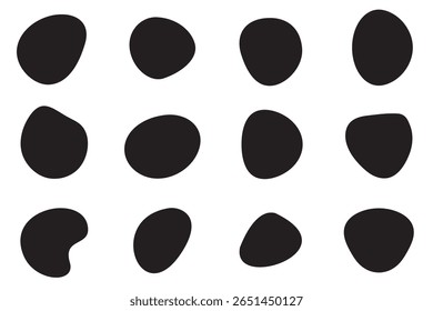 Random blob circles silhouette icon set. An arrangement of black organic shapes. Isolated on a white background.