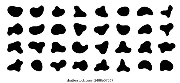 Random blob shapes. Black cube drops. Liquid organic amoeba blob drop in modern style. Basic stains isolated elements