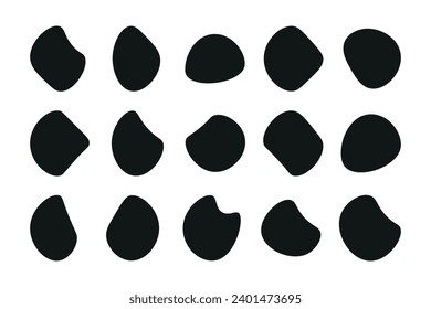 Random blob shapes. Organic blobs set. Rounded abstract organic shape collection. Random shapes of cube, pebble, inkblot, amoeba, drops and stone silhouettes. Blotch texture vector set
