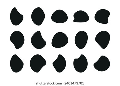 Random Bromformen. Bio-Blobs-Set. Abstrakte Kollektion abstrakter organischer Formen. Randomische Formen von Würfeln, Kieselsteinen, Tintenfisch, Amöben, Tropfen und Steinsilhouetten. Blotch-Textur, Vektorset
