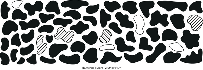 Random blob shapes. Organic blobs set. Rounded abstract organic shapes collection. Shapes of cube, pebble, inkblot, amoeba, drops and stone silhouettes.