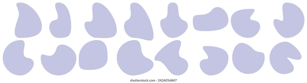 Formas de blob aleatorias. Conjunto de gotas orgánicas. Colección de formas orgánicas abstractas redondeadas. Formas de cubo, guijarros, manchas de tinta, amebas, gotas y siluetas de piedra.