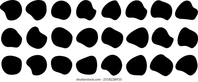 Formas de manchas aleatorias. Blob conjunto orgánico. Cubo negro al azar cae Formas simples.