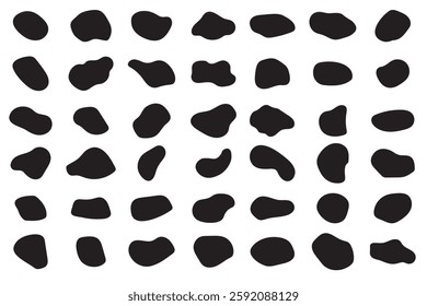 Random blob shapes silhouette on white background. Black organic shapes. Geometric pattern, Water splotches, liquid ink spots, drops and stone shape. vector illustration.

