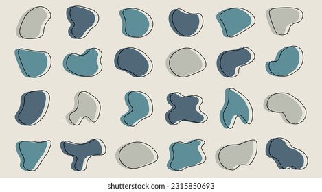 Random blobs print. Black Form Abstract style design simple rounded Doodle drops abstract organic shapes