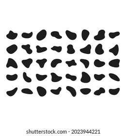 Random blotch, inkblot. Organic blob, blot. Speck shape.Splat, fleck graphic. Drop of liquid, fluid. Pebble, stone silhouette.Ink stain, mottle spot irregular shape. Basic, simple rounded, smooth form