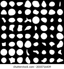 Random blotch, inkblot. Organic blob, blot. Speck shape.Splat, fleck graphic. Drop of liquid, fluid. Pebble, stone silhouette.Ink stain, mottle spot irregular shape. Basic, simple rounded, smooth form