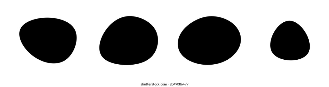 Random blotch, inkblot. Organic blob, blot. Speck shape.Splat, fleck graphic. Drop of liquid, fluid. Pebble, stone silhouette.Ink stain, mottle spot irregular shape