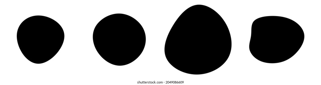 Random blotch, inkblot. Organic blob, blot. Speck shape.Splat, fleck graphic. Drop of liquid, fluid. Pebble, stone silhouette.Ink stain, mottle spot irregular shape