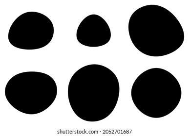 Random blotch, inkblot. Organic blob, blot. Speck shape.Splat, fleck graphic. Drop of liquid, fluid. Pebble, stone silhouette.Ink stain, mottle spot irregular shape. Basic, simple rounded, smooth form