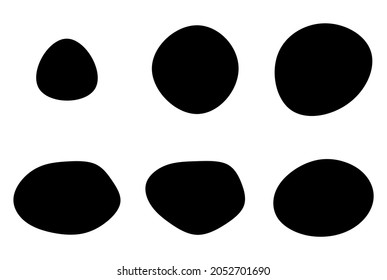 Random blotch, inkblot. Organic blob, blot. Speck shape.Splat, fleck graphic. Drop of liquid, fluid. Pebble, stone silhouette.Ink stain, mottle spot irregular shape. Basic, simple rounded, smooth form