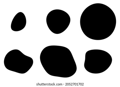 Random blotch, inkblot. Organic blob, blot. Speck shape.Splat, fleck graphic. Drop of liquid, fluid. Pebble, stone silhouette.Ink stain, mottle spot irregular shape. Basic, simple rounded, smooth form