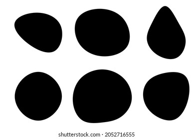 Random blotch, inkblot. Organic blob, blot. Speck shape.Splat, fleck graphic. Drop of liquid, fluid. Pebble, stone silhouette.Ink stain, mottle spot irregular shape. Basic, simple rounded, smooth form