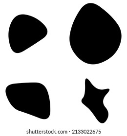 Random blotch, inkblot. Organic blob, blot. Speck shape.Splat, fleck graphic. Drop of liquid, fluid. Pebble, stone silhouette.Ink stain, mottle spot irregular shape. Basic, simple rounded, smooth form