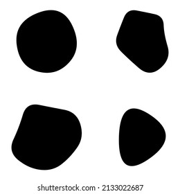 Random blotch, inkblot. Organic blob, blot. Speck shape.Splat, fleck graphic. Drop of liquid, fluid. Pebble, stone silhouette.Ink stain, mottle spot irregular shape. Basic, simple rounded, smooth form