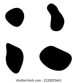 Random blotch, inkblot. Organic blob, blot. Speck shape.Splat, fleck graphic. Drop of liquid, fluid. Pebble, stone silhouette.Ink stain, mottle spot irregular shape. Basic, simple rounded, smooth form
