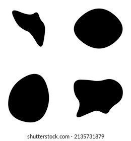 Random blotch, inkblot. Organic blob, blot. Speck shape.Splat, fleck graphic. Drop of liquid, fluid. Pebble, stone silhouette.Ink stain, mottle spot irregular shape. Basic, simple rounded, smooth form